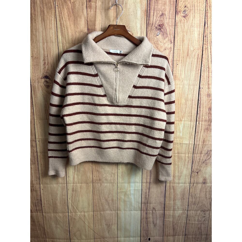 Lush  Striped Quarter Zip Striped Knit Sweater